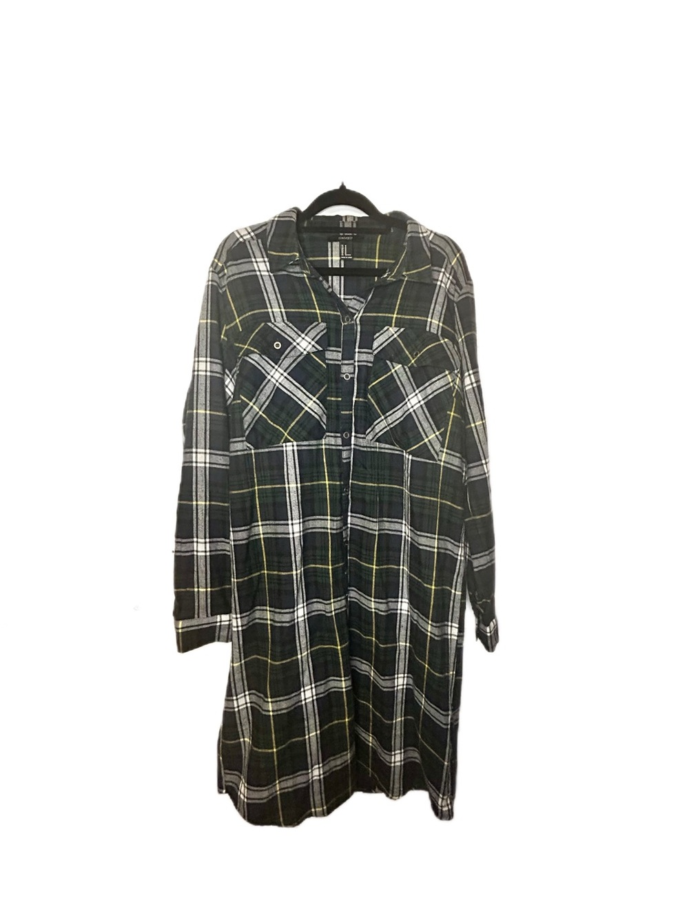 Forever 21 Black Green Plaid Midi Shirt Dress